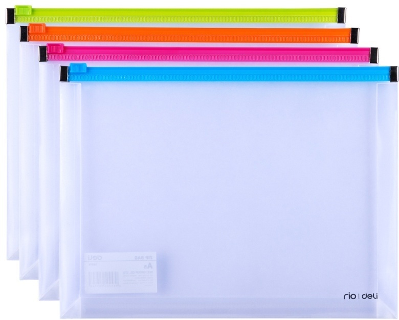 Папка-конверт на молнии Deli, А5, 180 микрон, ассорти