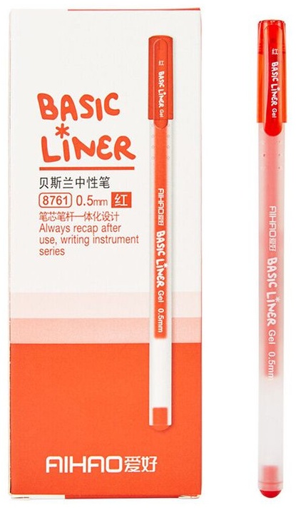 Ручка гелевая AIHAO Basic Liner прозрачный корпус 0,5 мм Красный стержень