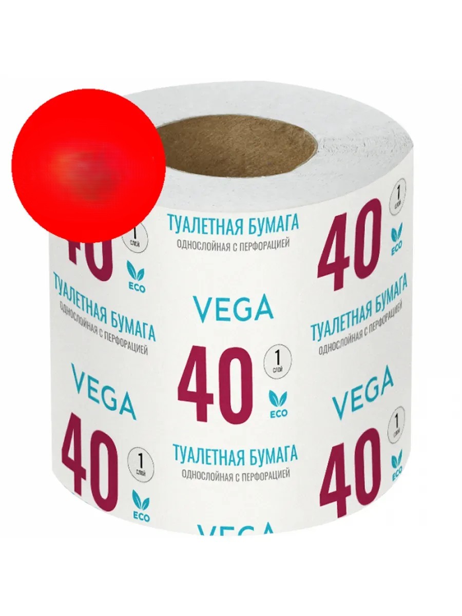 Бумага туалетная Vega, 1-слойная, 40м/рул., на втулке, с перф., серая