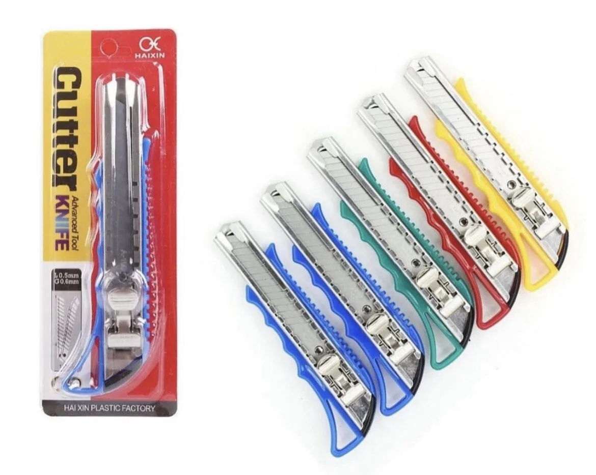 Нож канцелярский 18мм с фиксатором, HX6898B